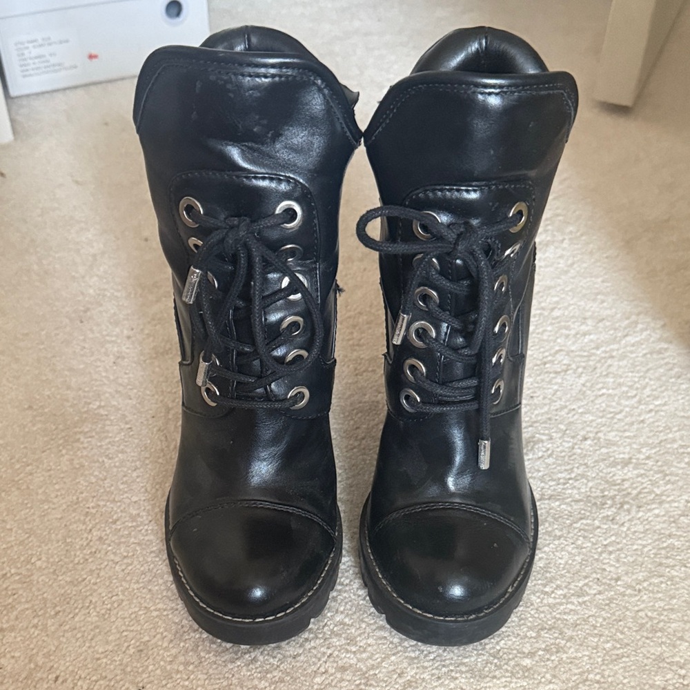Guess Black Combat Lace-Up Boots